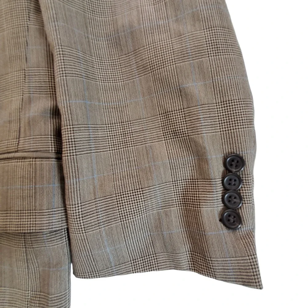 Jos A Bank Jacket Blazer Pure Wool Mens 44R Gray Blue Plaid Lightweight USA Made